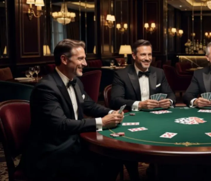 Sophisticated lounge poker night with guests enjoying social entertainment.