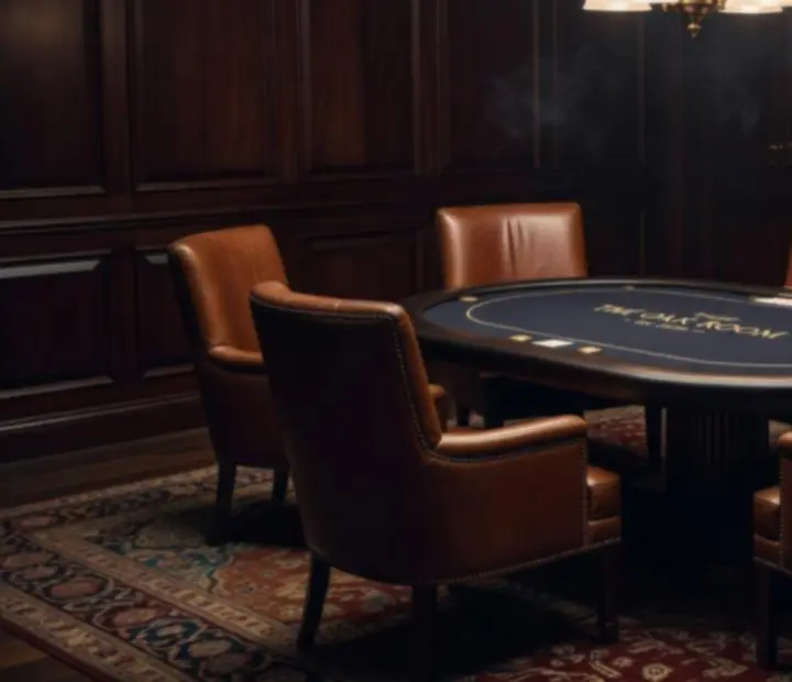 Elegant poker lounge with guests enjoying an evening in a softly lit interior