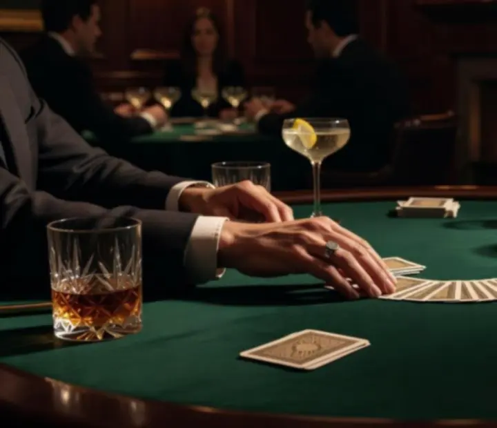 Detail of an elegant poker evening with guests and cocktails at Raise And Dine