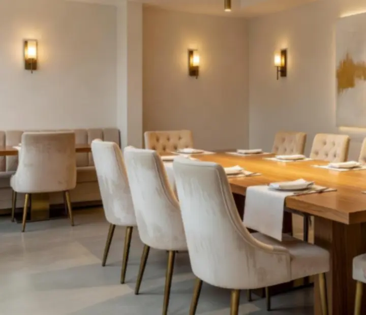 Private dining room at Raise And Dine prepared for an intimate group reservation