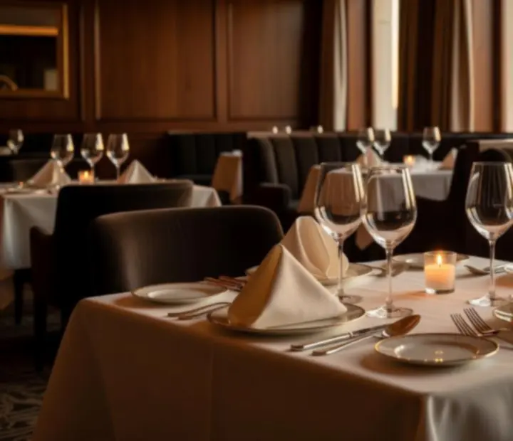 Elegant table setting prepared for evening reservations at Raise And Dine