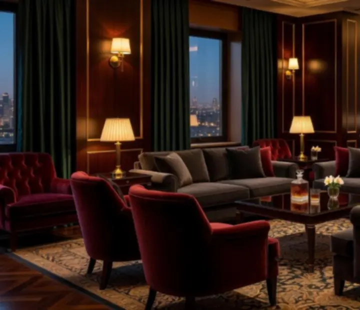 Luxurious VIP lounge interior with plush seating