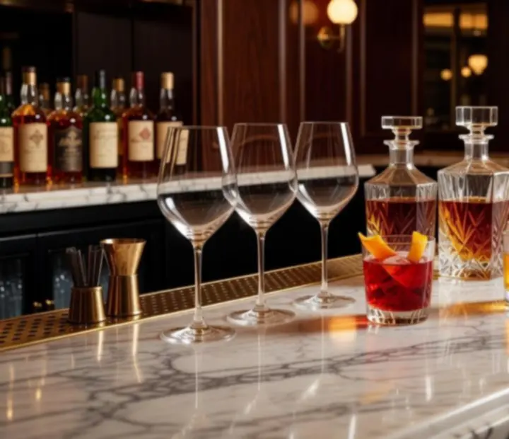 Curated wine and cocktail selection arranged on a bar at Raise And Dine